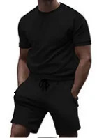 Summer mens fitness pure cotton short sleeved sports quick drying fresh solid color comfortable round neck set 250326