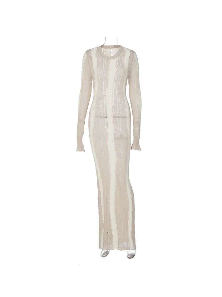 Dongdumaoyi Lente Nieuwe Sexy Effen Kleur Pure Klok Mouw Comfort Gebreide Jurk C