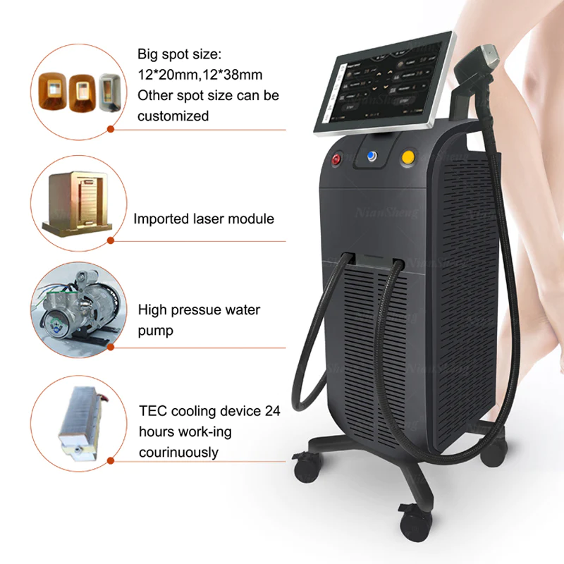 Professional 2 Handles Permanent Hair Removal 808nm Diode Laser Instrument Painless Depilation Skin Rejuvenation Ice Titanium Laser Soprano Machine