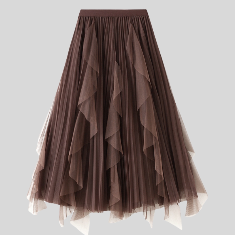 Spring new high-waisted lotus leaf edge splicing mesh skirt women's medium and long big pendulum pleated skirt