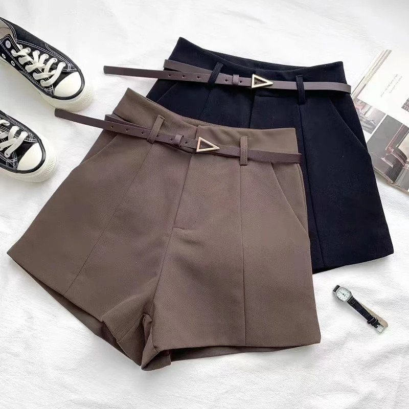 ITOOLIN Casual Womens Shorts Aline High Waist Short Chic Office Lady With Belted Vintage Female Trousers Spring Summer 250321