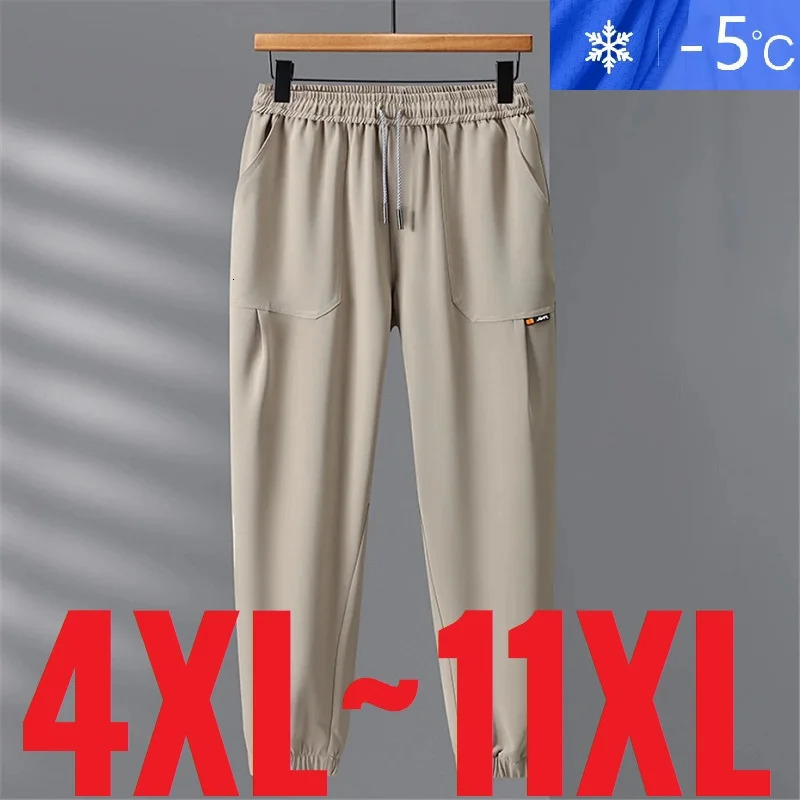 Ice Silk Mens Casual Pants Elastic Waist Sports Large 10XL 11XL Summer Loose Jogging 250327