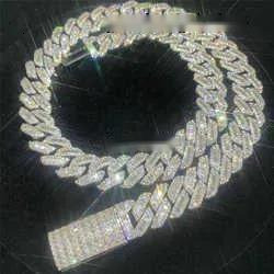 15mm Fine Hip Hop Jewelry Dia Men Necklace Sterg Sier Fully VVS Moissanite Baguette Cuban k Chain