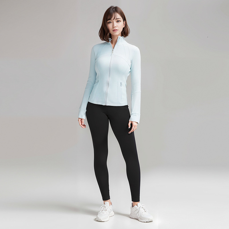 Yoga Women Sports Jacket Cardigan Stand Up Collar Zipper Tight Jogging Long Sleeved Top Slimming Waist Cinching Breathable