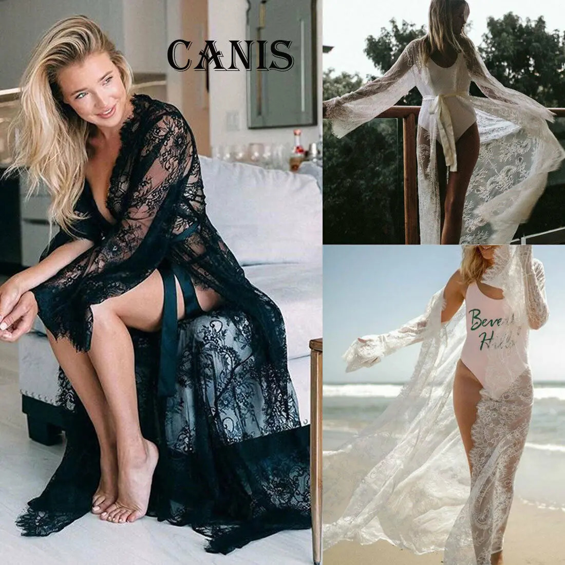 Summer womens swimsuit beach set lace kimono shirt jacket bohemian casual open top bikini dress 250326