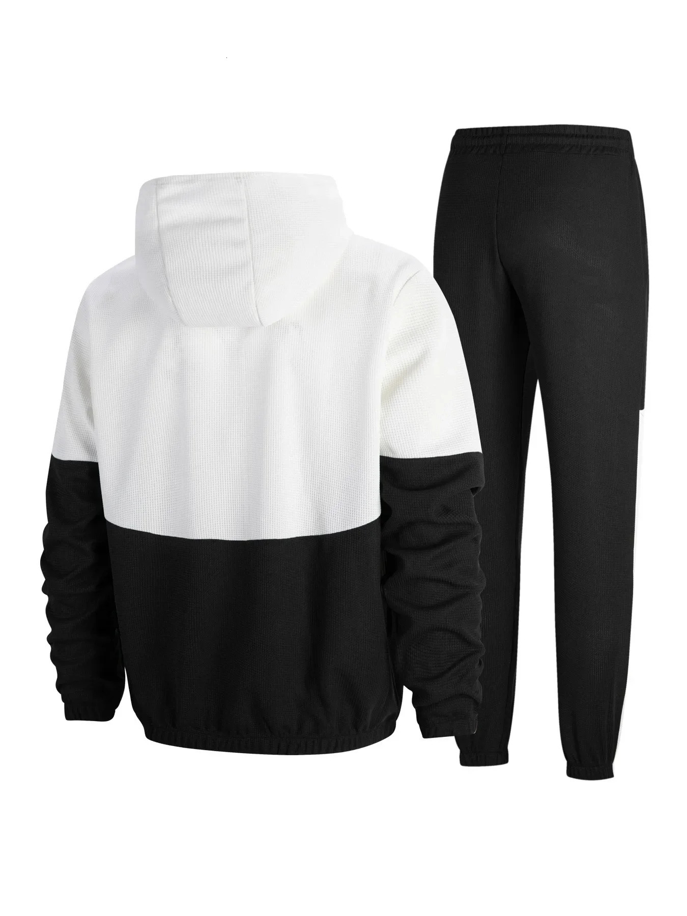 Mens spring and autumn hoodie with double pockets waffle cookies color matching jacket casual sports Trouser set sportswear 250327