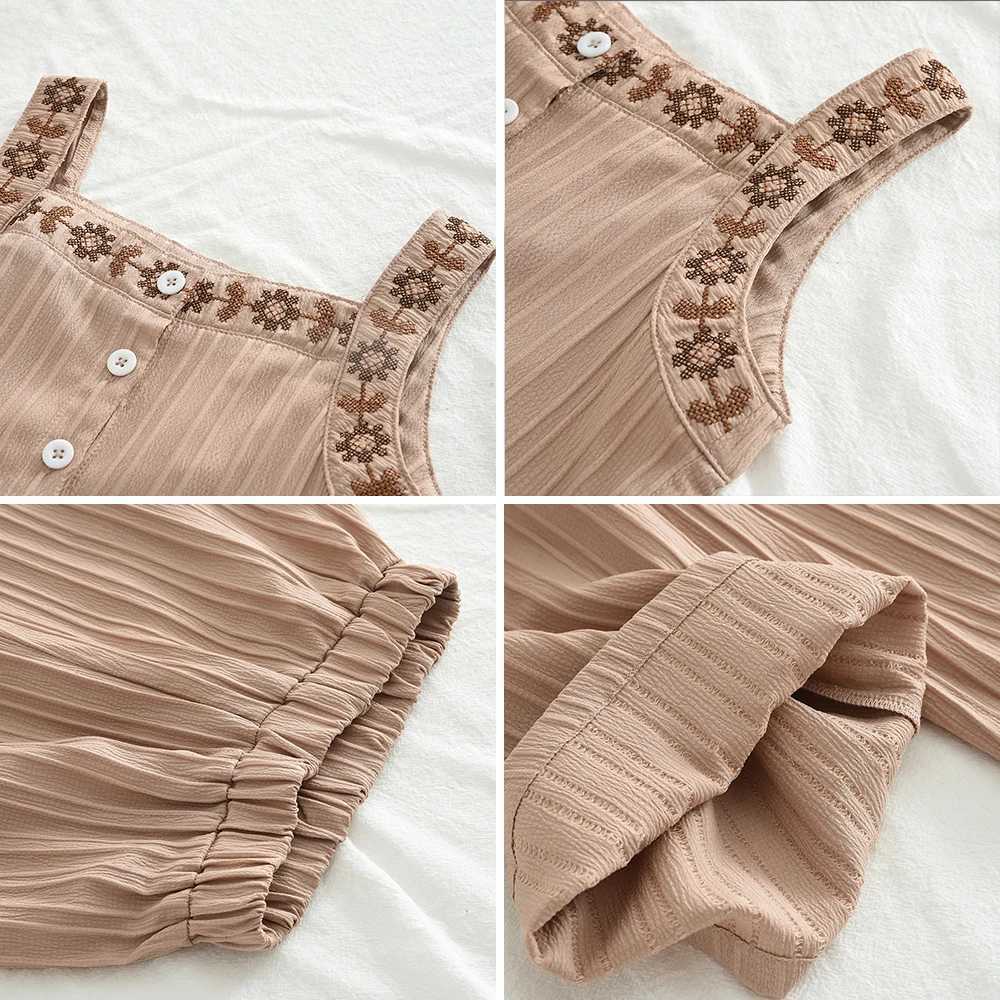Bear Leader 2024 Summer New Style 3-7 Year Old Girls Pants Set Two Piece Embroidered Shoulder Strap Single Chest Wide Leg PantsT250327
