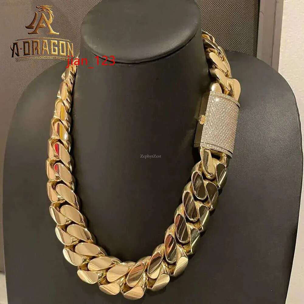 18mm Vvs Moissanite Dia Solid Gold Plated Prong Set Miami Cuban k Chains with Certificate