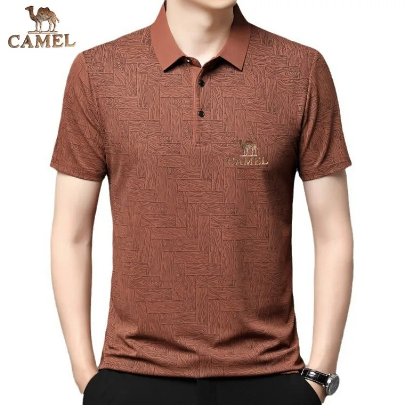 Camel Gold Label Summer Mens Middle aged Elderly and Young Collar Breathable Fashion Casual Short Sleeve Tshirt Polo Shirt 250327