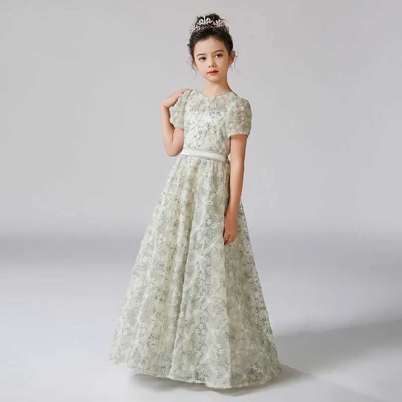 Dideyttl customizes dresses for girls with rhinestones flower buds silk flowers girls dresses puffs sleeves childrens birthdays formal princess dresse