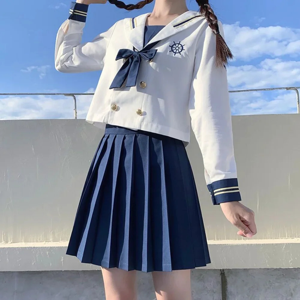Japanese school uniform girl Jk sailor suit S2XL navy shirt summer sexy pleated Skirt Fuku anime COS costume female 250326