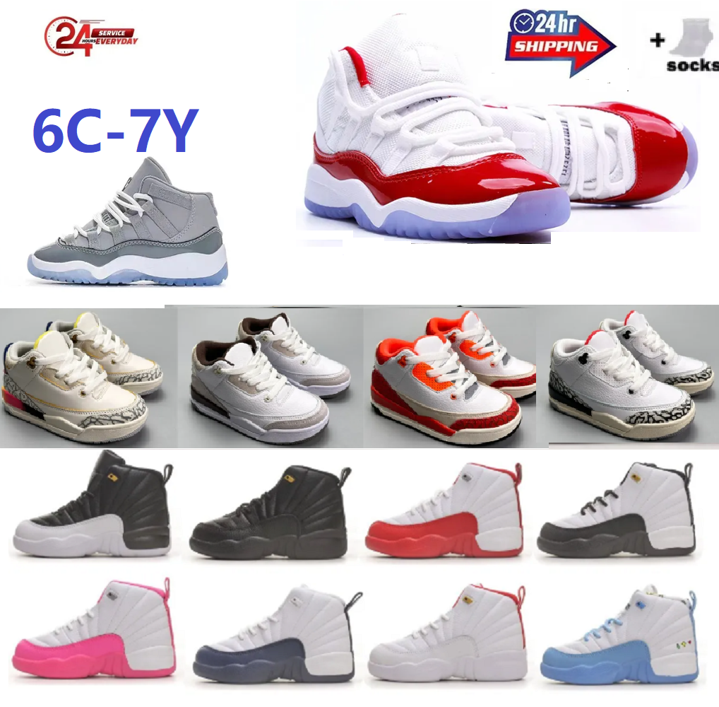 2025 Designer Big Kid kids shoes basketball TD 11 Cherry 11s Cool Grey 12 12s 3S Flu Game Black Deadly Pink Gym Red Athletic Baby Sneakers boy girl toddler 25-38