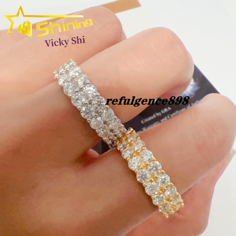 Shining Fine Jewelry Women Eternity Ring Pass Diamond Tester 925 Sterling Silver Moissanite Ring Two Rows Ring Band