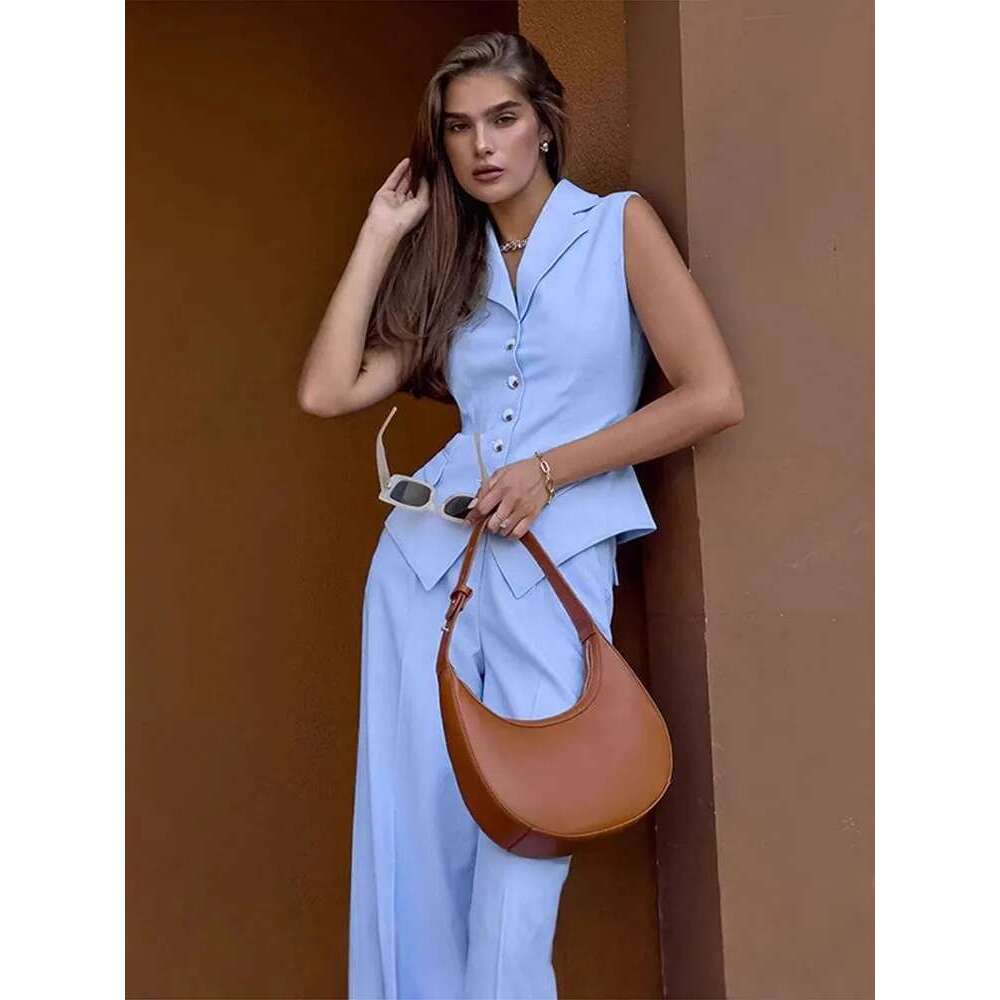 Women's Coat Women Lapel Vest Pants Sets Lazy Sleeveless Single Breasted Waistcoat Wide Leg Trousers Spring New Casual Lady Commuter Set