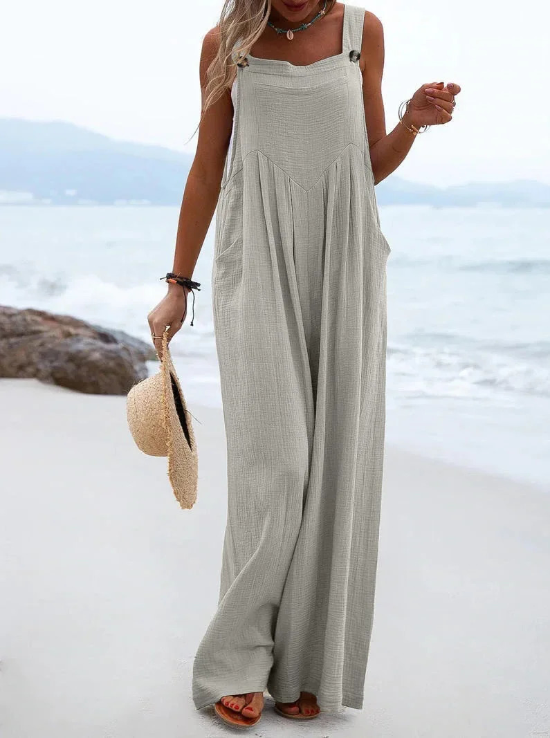 Womens onepiece summer pocket suspender jumpsuit wide leg pants Vneck pullover loose casual Y2K streetwear 250326