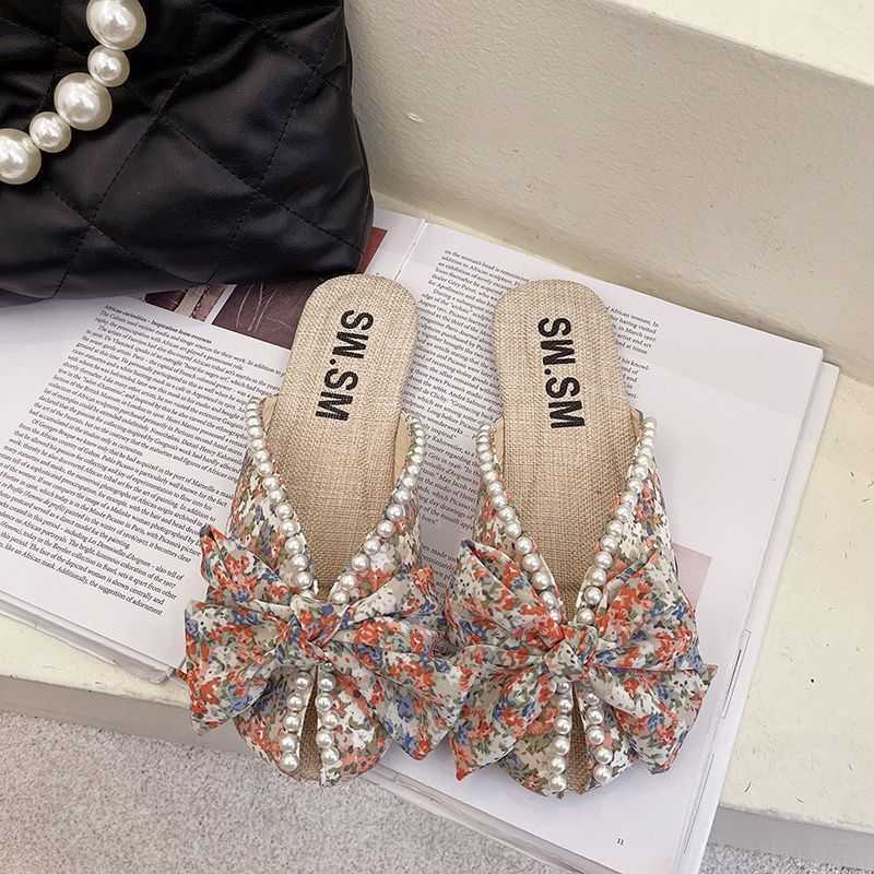 Slipper Baotou cool drag womens new 2022 summer out wear fashion flat bottomed versatile small flower beach drag lazy people half drag tide S25326