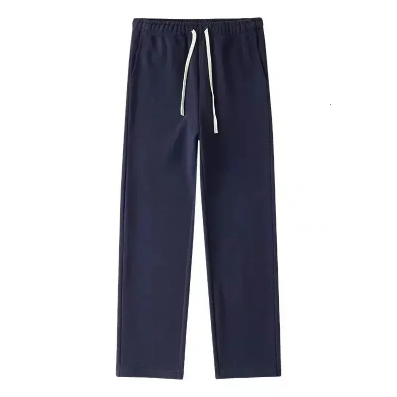 Loose straight casual pants elastic waist solid color drawstring sports menswomens bag retro 250327