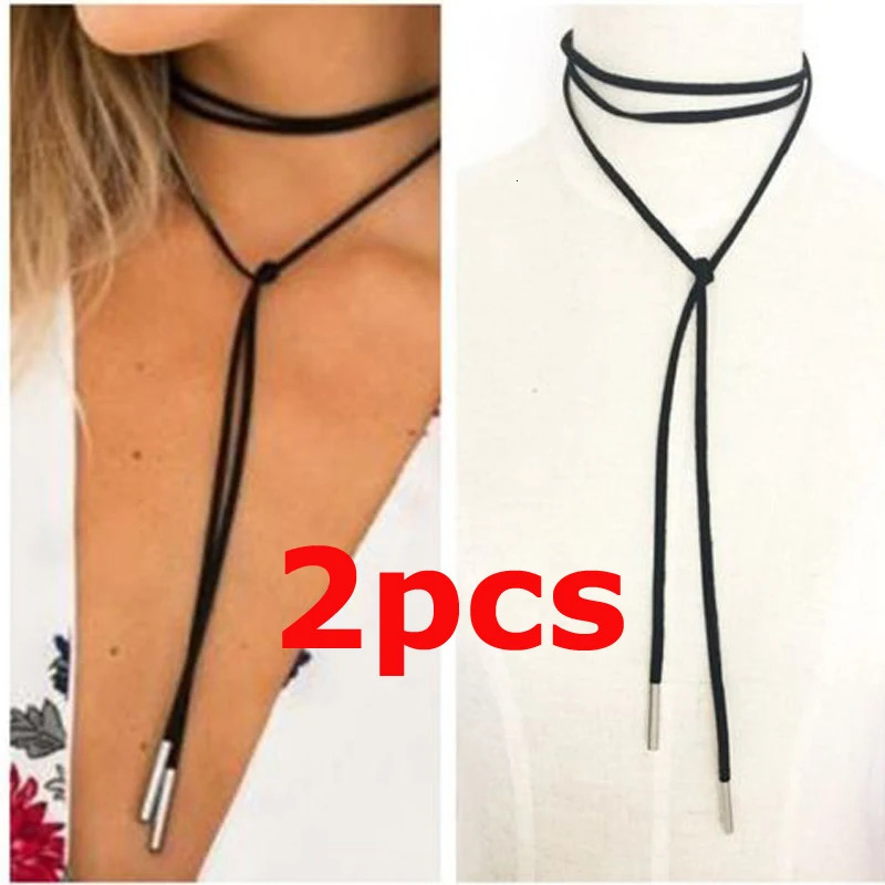 2 piecesbatch of fashionable necklaces black leather velvet strips party jewelry accessories 250325