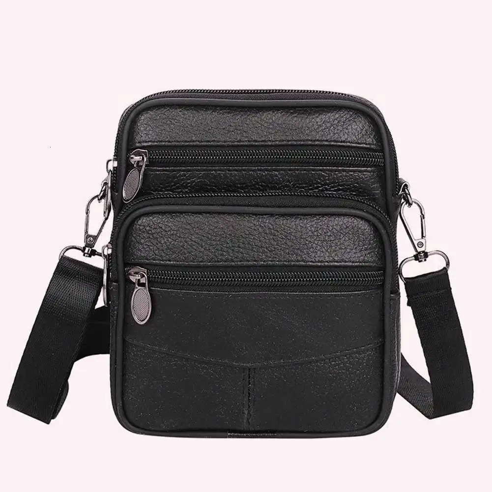 Multi functional mens messenger bag cowhide leather shoulder fashionable simple portable multi pocket casual outdoor sports 250326
