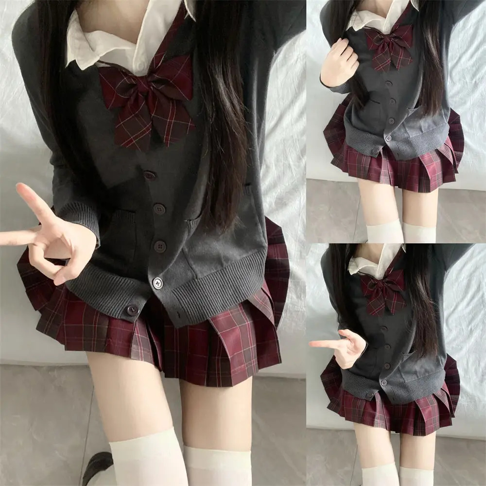 3piece set of multicolor sweaters and plaid skirts for Japanese Korean school uniforms JK uniform with bow graduate clothing 250326