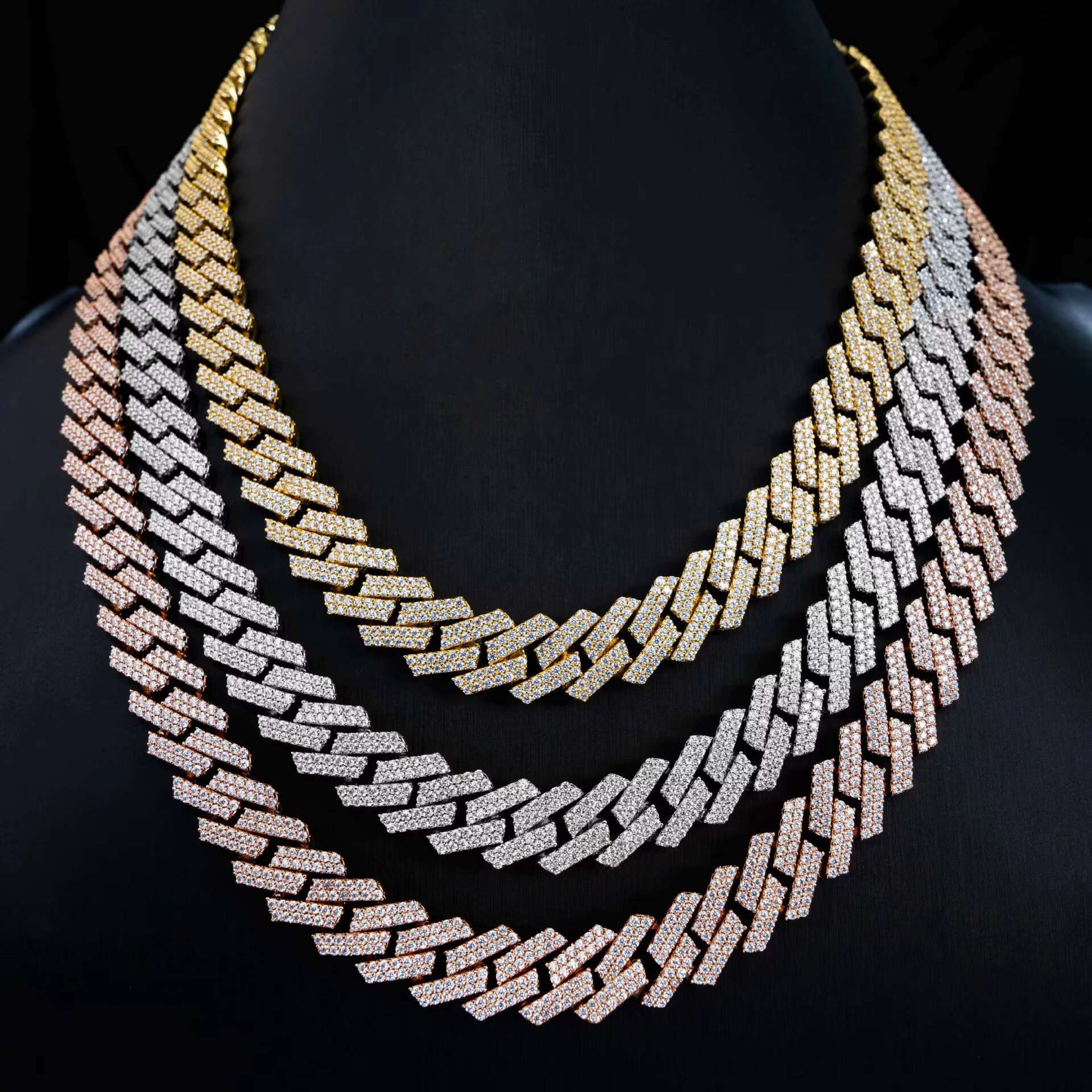 Wholesale Moissanite Hip Hop Jewelry 18K Gold 10mm 12mm 14mm 18mm 925 Silver Moissanite Diamond Iced Out Cuban Link Chain
