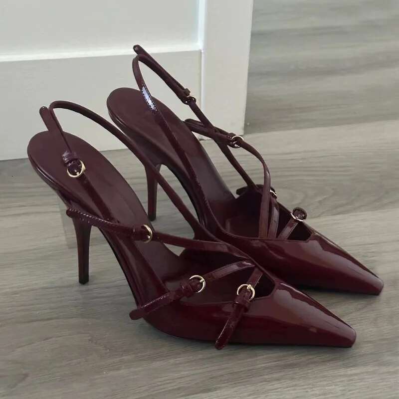 2024 Summer New High Heels, Sexy Hollow Black Silk Pointed One-e Buckle Skinny Heel Sandals, Women's Shoes