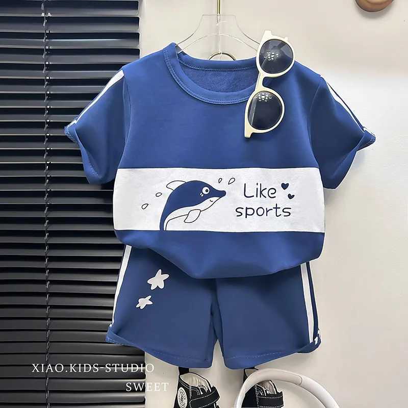 New childrens short sleeved set girls T-shirt summer baby fashion sports and leisure set Korean childrens clothingT250327