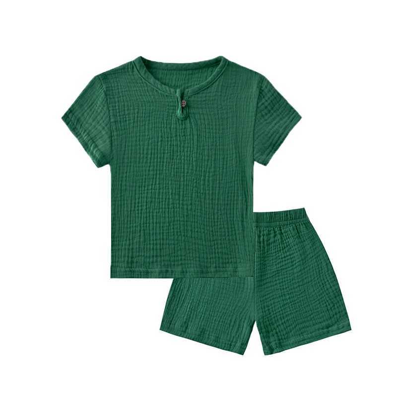 0-6Y boy and girl clothing set summer pure cotton linen T-shirt+elastic shorts childrens clothing casual clothing setT250327