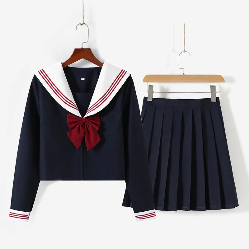 Japanese JK style white collar red three stripe sailor uniform pleated ski suit suitable for daily wear and roleplaying college 250326