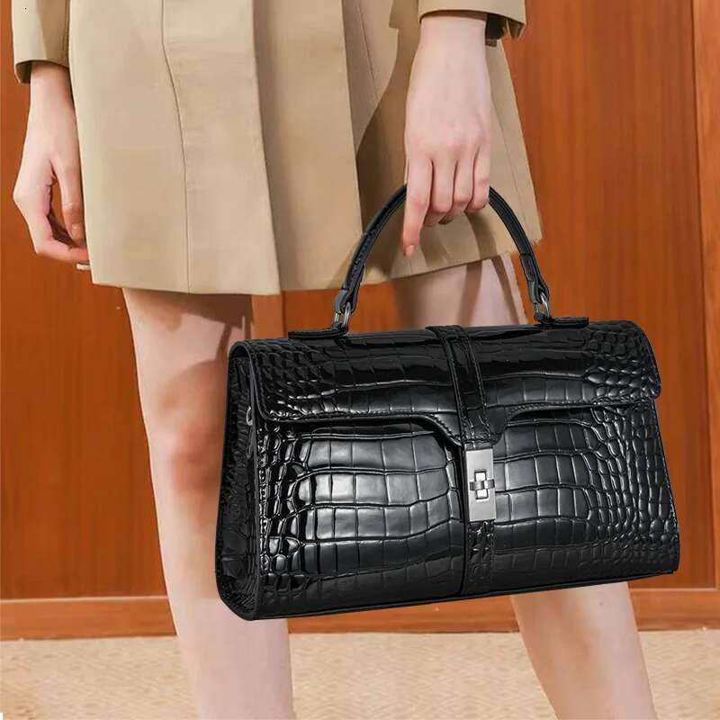 Aidrani 2024 Fashion Genuine Leather Handbag Crocodile Pattern Large Capacity 100% Cowhide Bag
