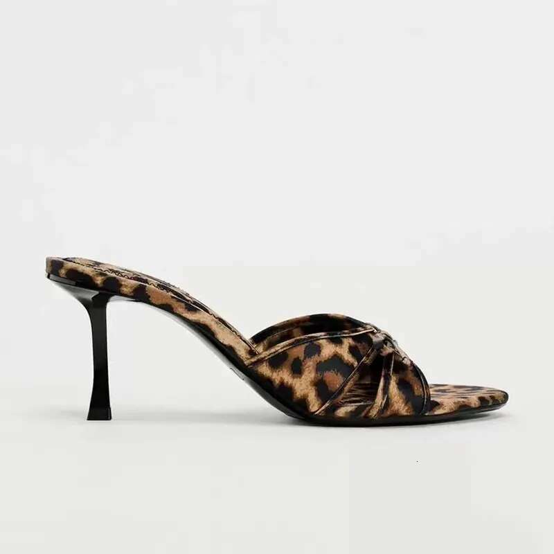 2024 New European and American Quality Shoes Bow Knot Leopard Print High Heel Women Slippers