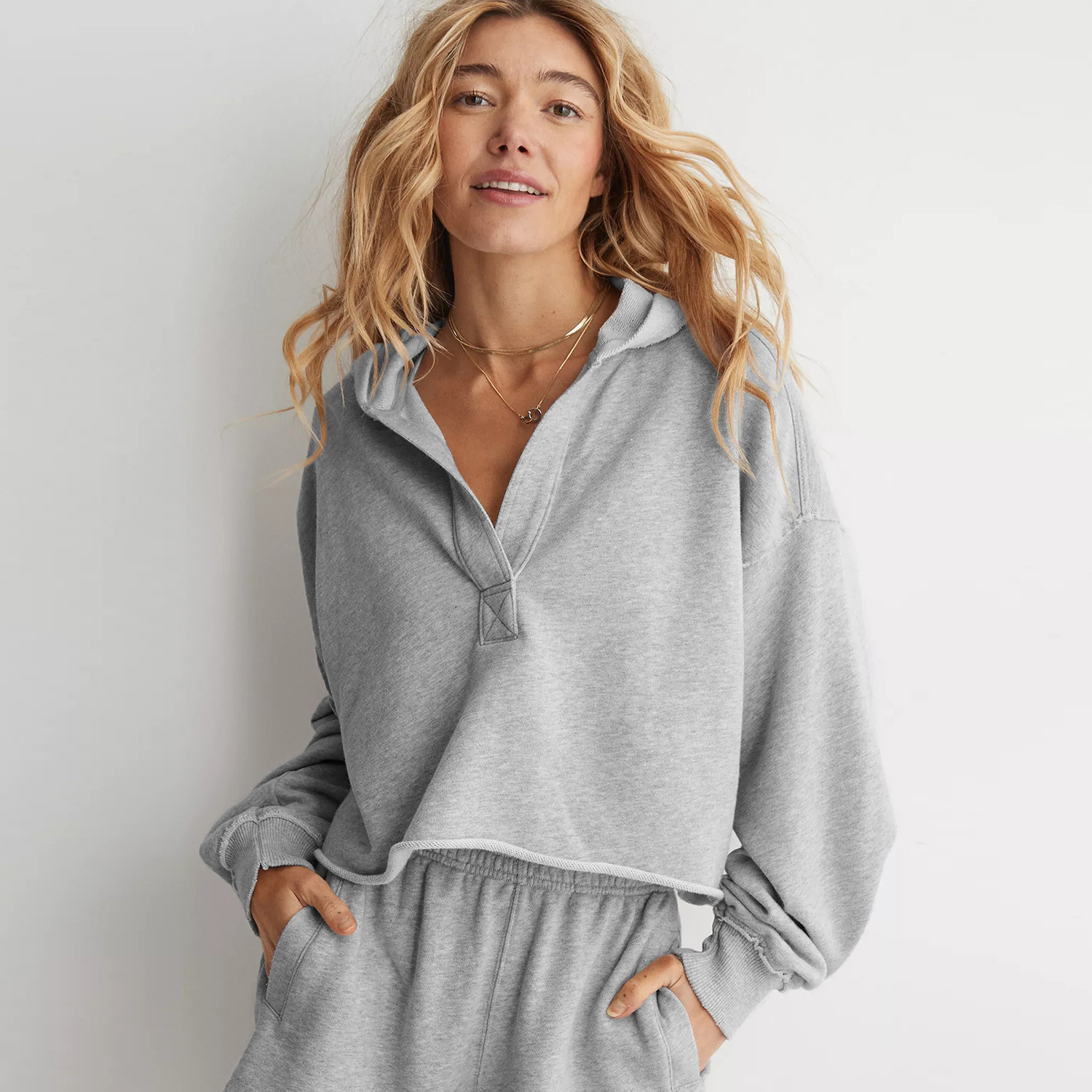 Fashionable Loose Fashion Brand Hooded Sweatshirt For Women In Spring And Autumn V Neck Top Pullover Long Sleeved Shirt