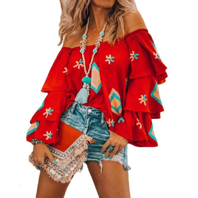 Dongdumaoyi Damesshirt In Bohemien Stijl Met Lange Mouwen Herfst Nieuwe Rode Casual Damestop A