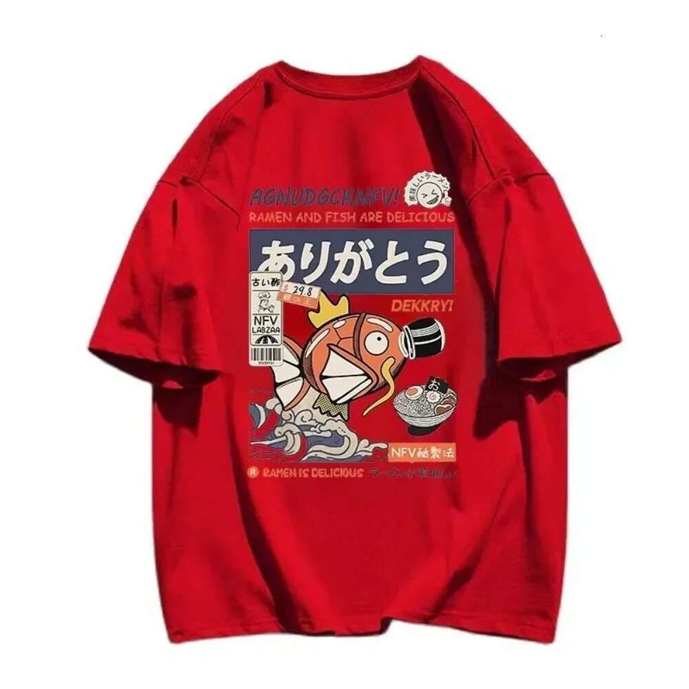Men's T-shirt Magikarp printed short sleeved summer Japanese Hanzi funny fish street T-shirt oversized T-shirt men's clothing