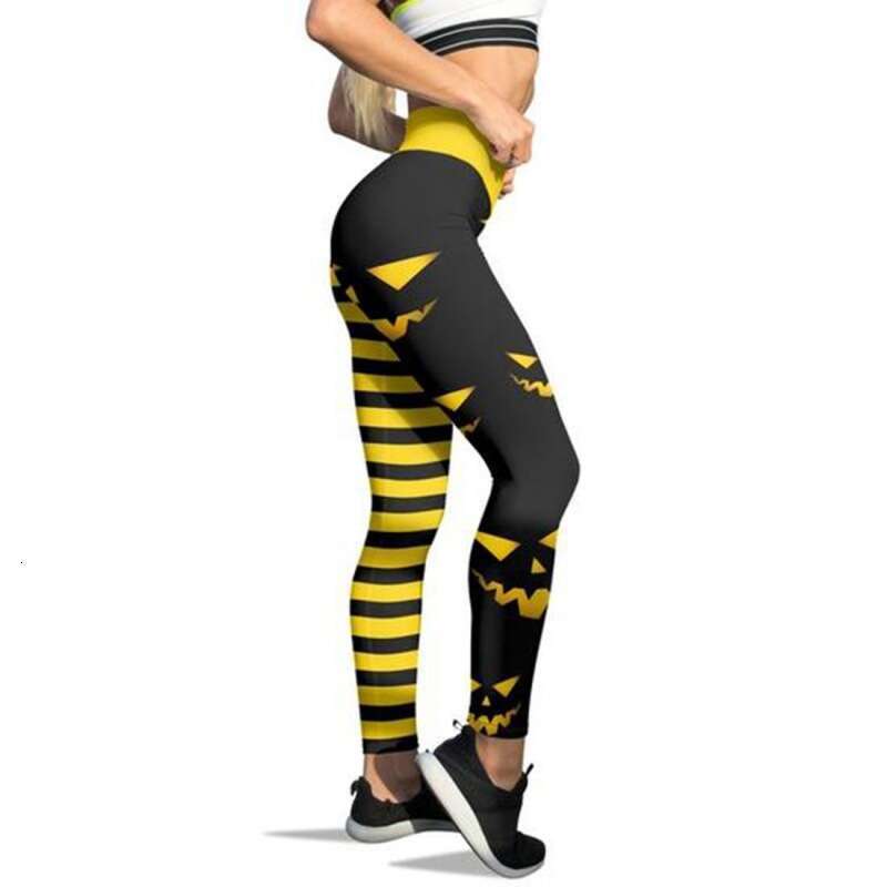 Women Yoga Pants Halloween New Fashionable Stretch High Waist Tight Pants Pumpkin Head Digital Printed Small Leg Leggings