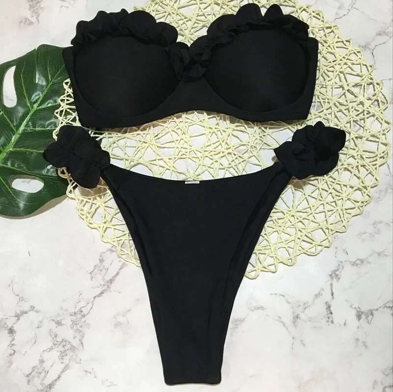 New Leopard 2025 Sexy Women Bikini Set Swimsuit Push-up Bra Two Pieces Swimwear Low-waisted Beachwear Strapless Bandeau Biquini