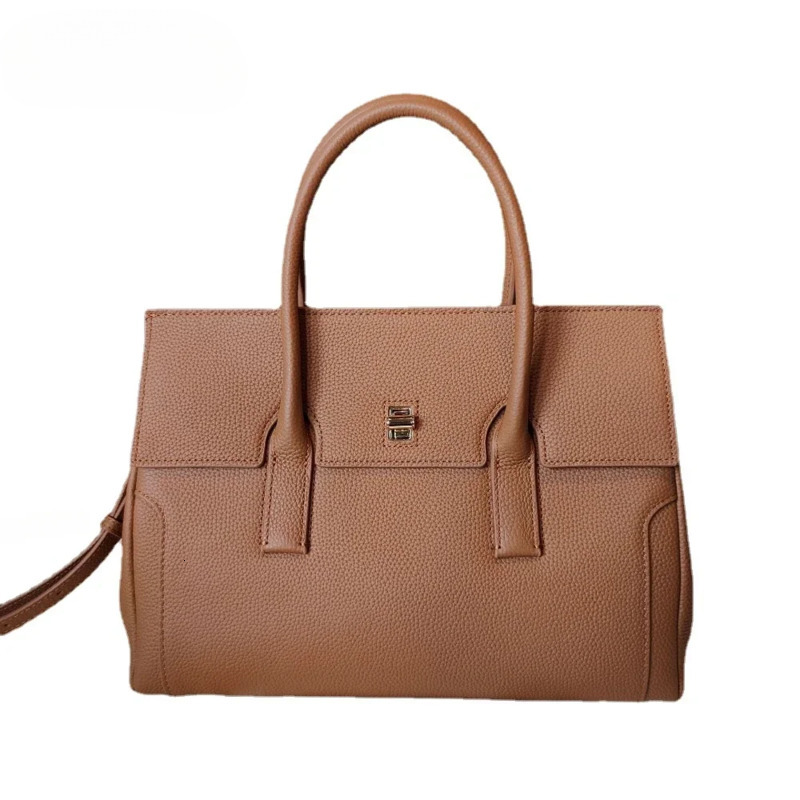 New Fashion Stylish First Layer Cowhide Leather Women Handbag Grey Large High-End Office Commuter Travel Tote Black