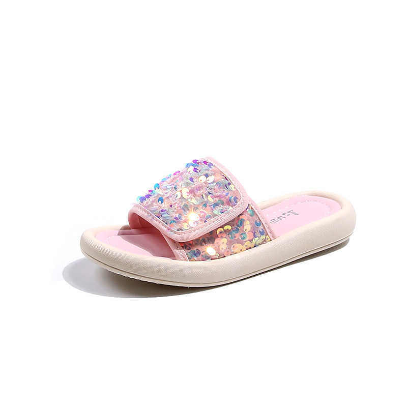 Slipper Girls open toed slippers girls sequins straight drag 2024 summer new style childrens outdoor cool drag fashionable princess S25326