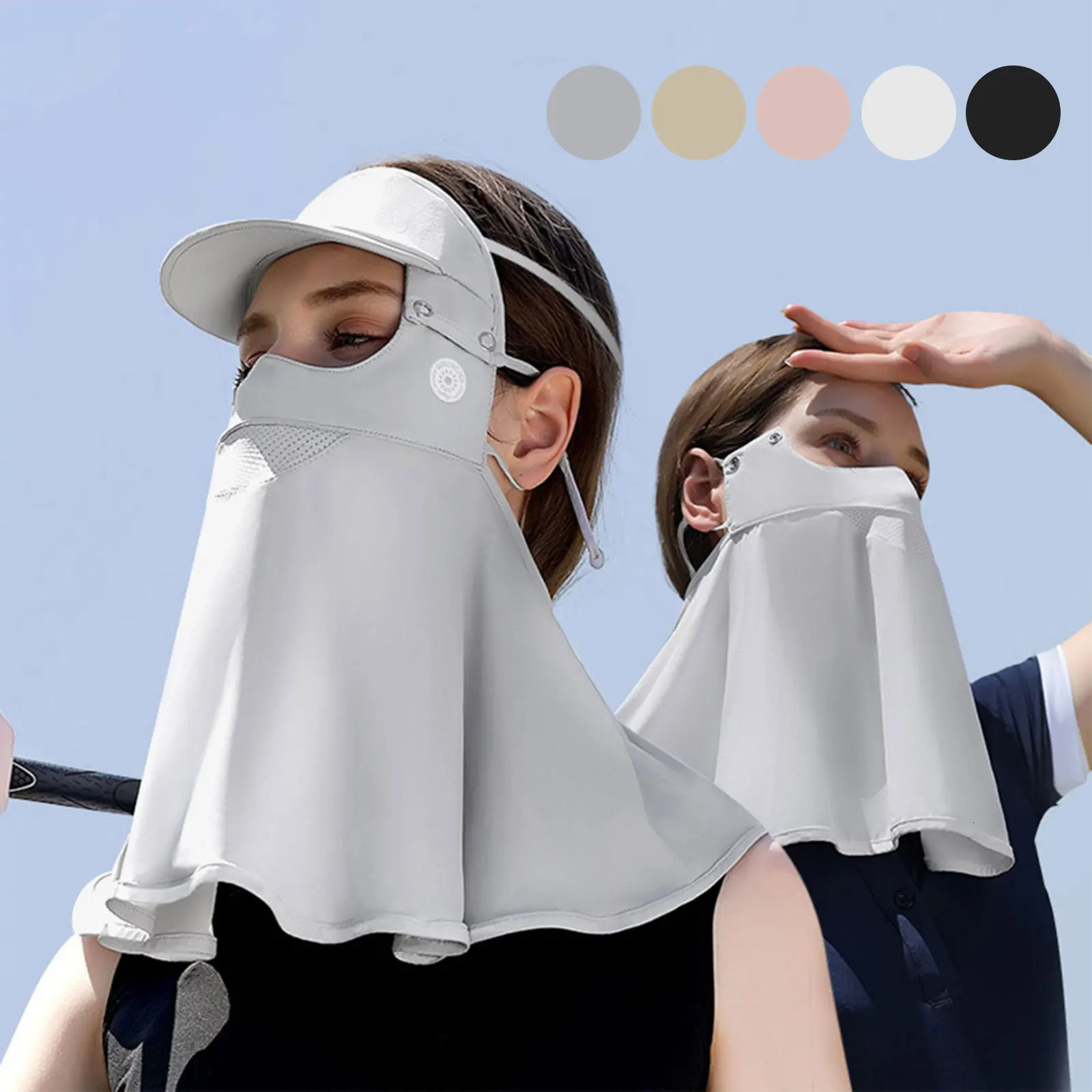 Ice Silk Sunscreen Mask With Removable Hat Brim Fashion Breathable Thin Traceless Mask UV Protection Mask For Outdoor Sports 250322