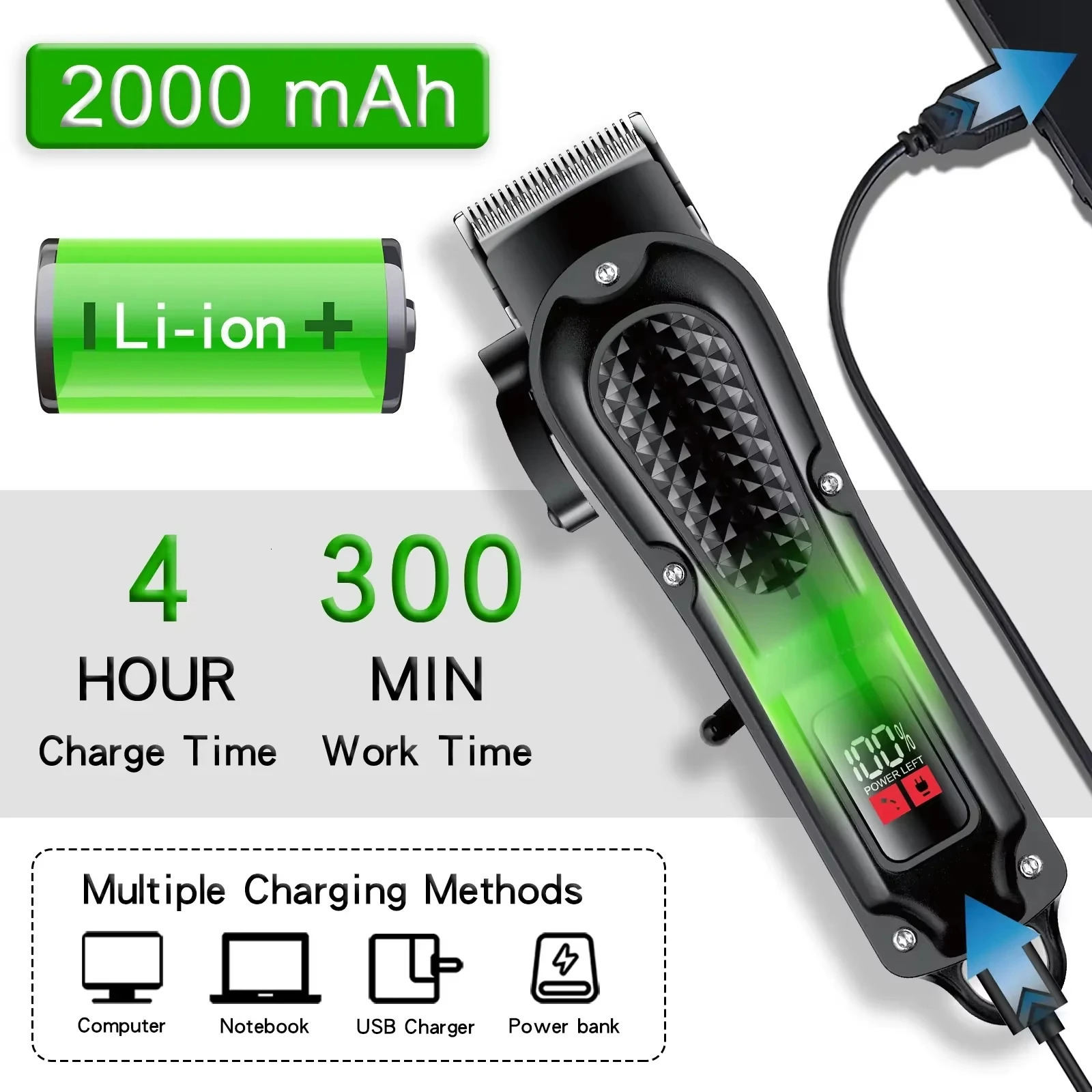 Adjustable Professional Hair Clipper Barber Hair Trimmer For Men Electric Powerful Hair Cutting Machine Rechargeable Haircut Kit 250324