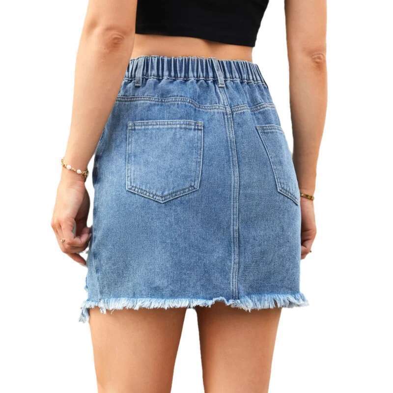 Dongdumaoyi Nieuwe Damescollectie Gewassen Denim Minirok Met Ruwe Zoom Trendy Midi Rok Stijl B