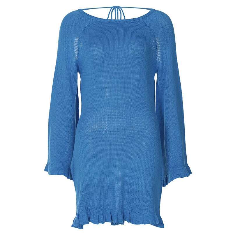Dongdumaoyi Mode Instagram Stijl Sexy Hollow Out Backless Tie Terug Houder Lange Mouw Bodycon Zeemeermin Vrouwen Jurk C
