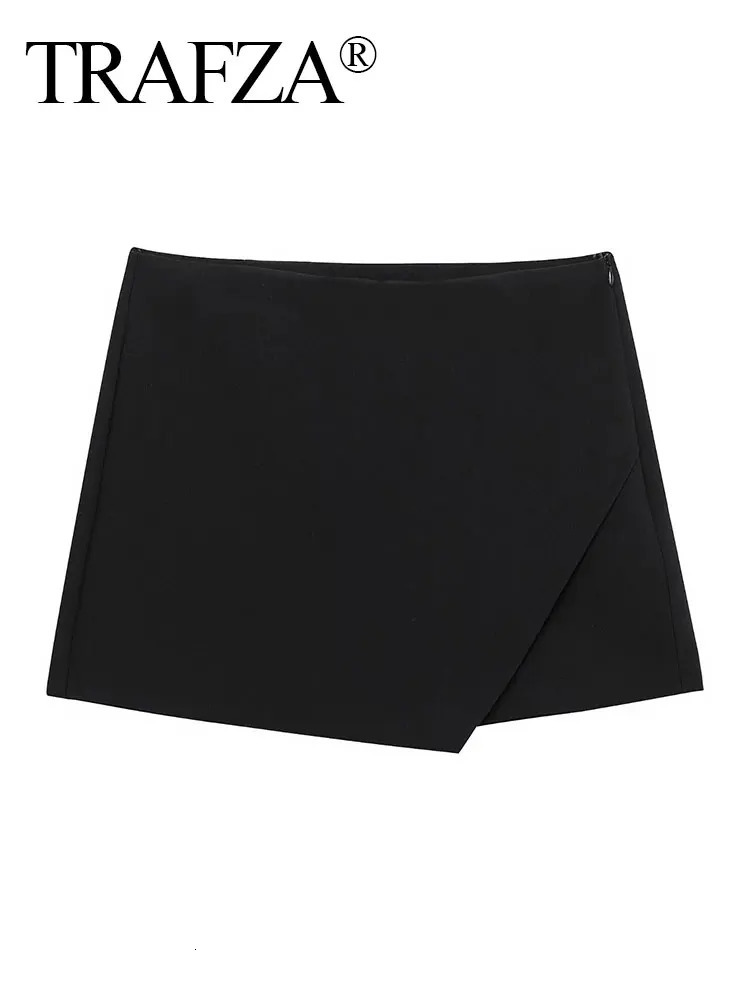 TRAFZA Womens Spring Fashion Elegant Culottes Solid Color High Waist Aline Asymmetric Side Zipper Ultra Thin Ski Pants 250326