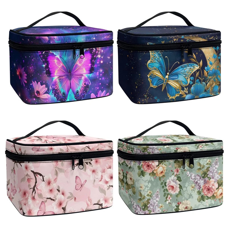 Fashion Purple Butterfly Flower Makeup Bag Womens 250326