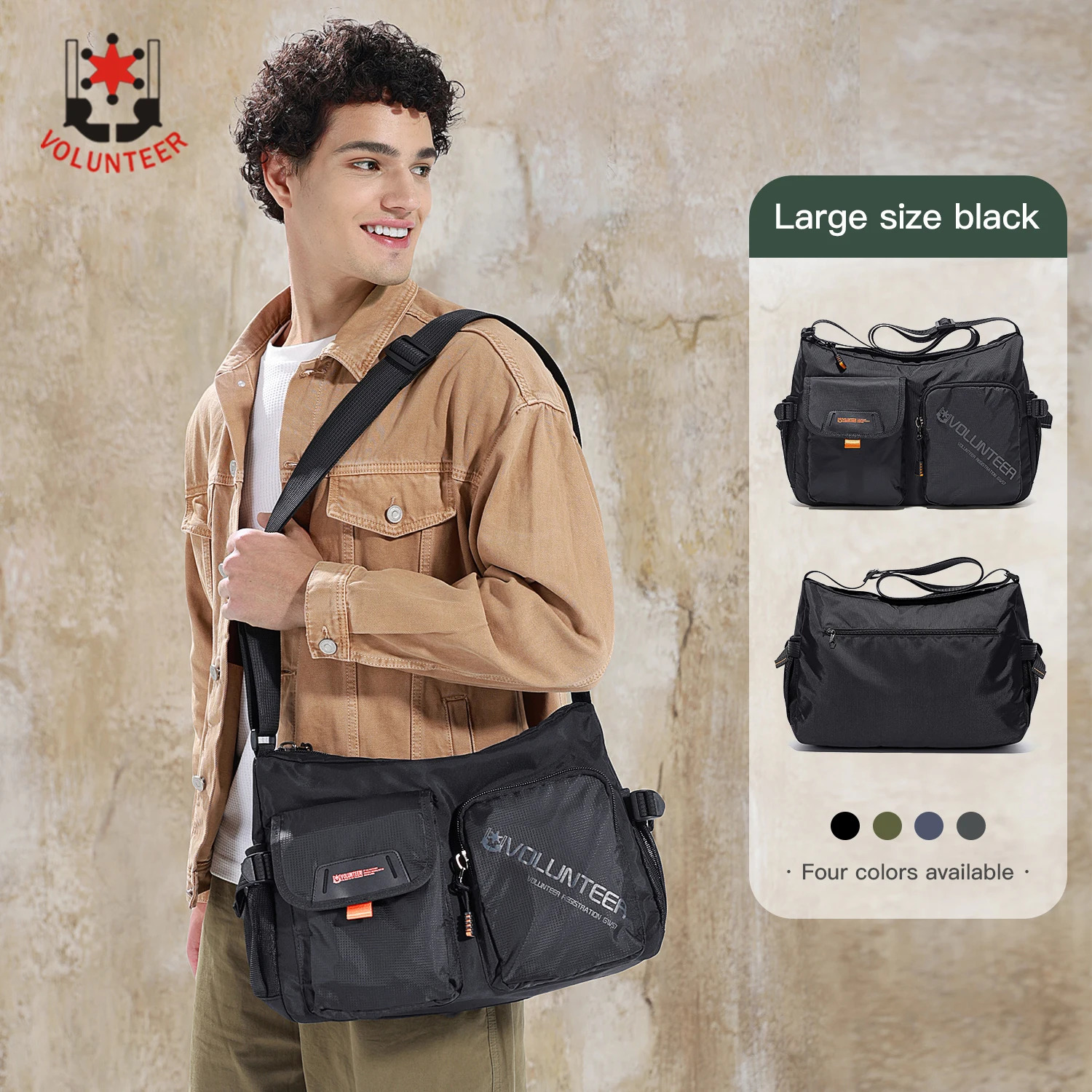 Volunteer Cross Body Bag Mens Fashion Waterproof Oxford Letter Printing Messenger Casual Lightweight Shoulder 180218 250326