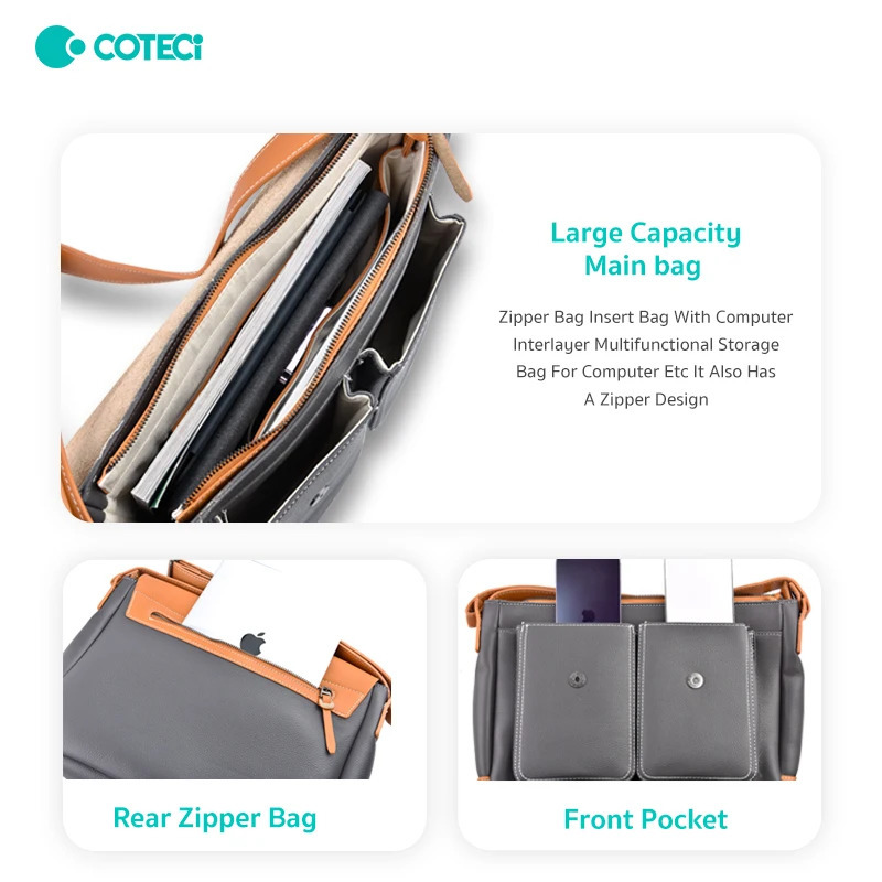 COTECi messenger bag mens and womens computer multifunctional business shoulder PU cross body large capacity backpack 250326