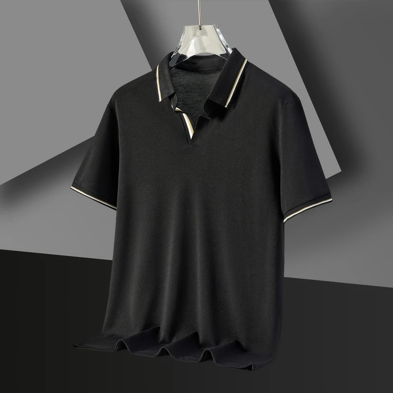 Mens Polo Shirt Summer High end Ice Silk Cool Short Sleeve Collar Vneck Top Breathable Thin Tshirt Clothing 250327