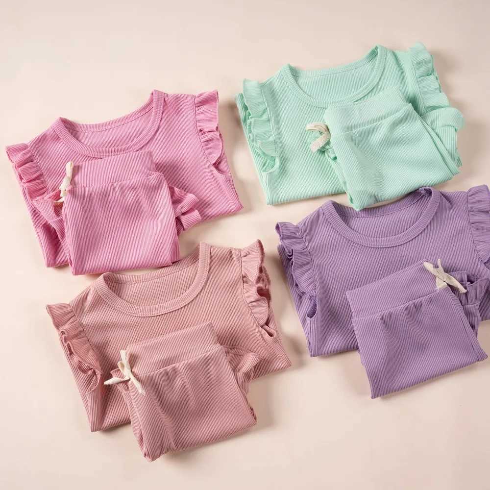 2PCS girls summer set solid color casual short sleeved shorts suitable for girls comfortable and soft Korean clothing suitable for gift 0-6Y childrenT