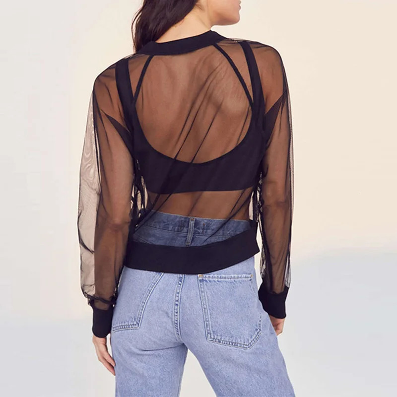 Sexy Transparent Mesh Jacket Summer Thin Long Sleeve Short Coat Womens Zipper Beach 250326