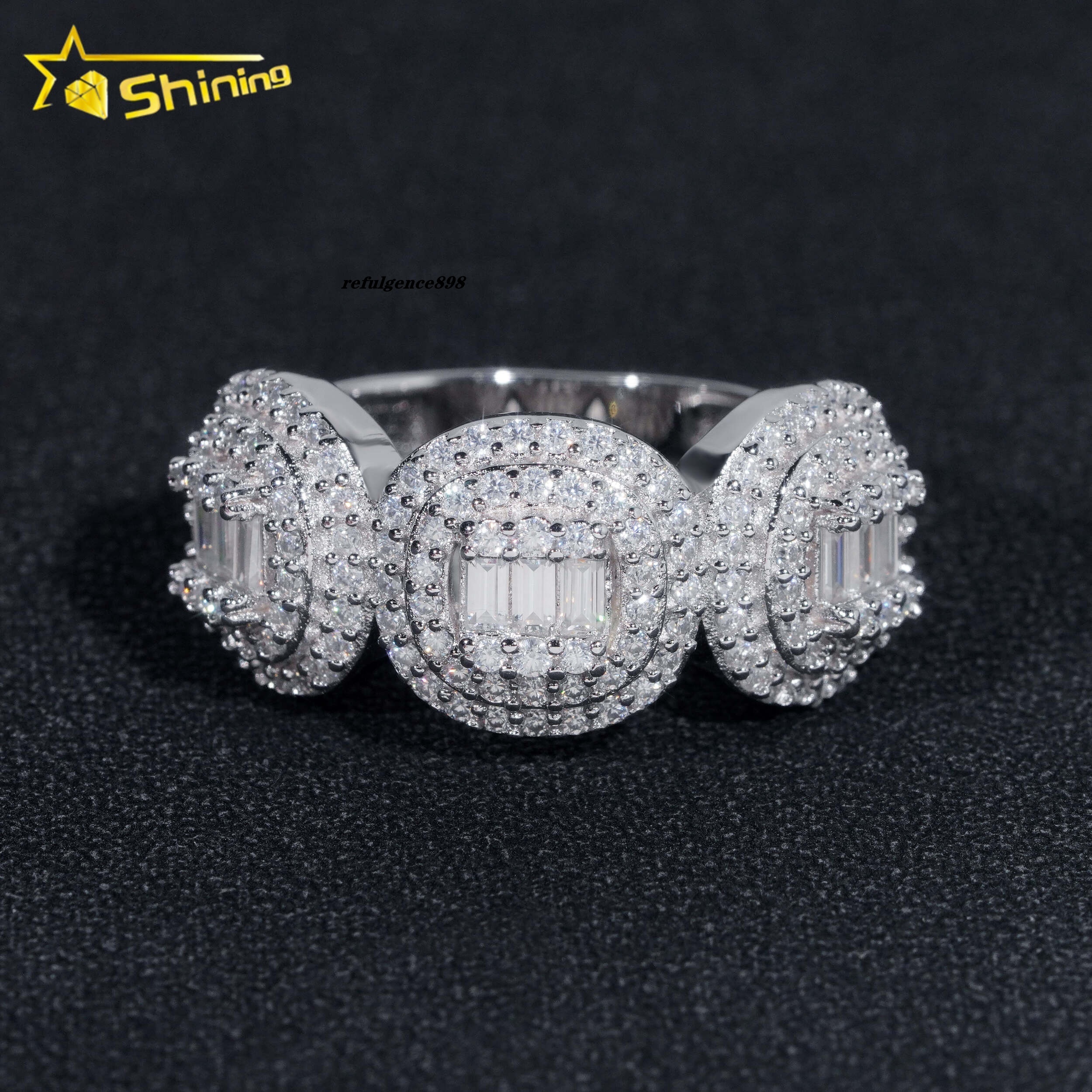 Hot Sale Fashion Jewelry Hip Hop Iced Out Rings 925 Silver VVS Diamond Moissanite Ring